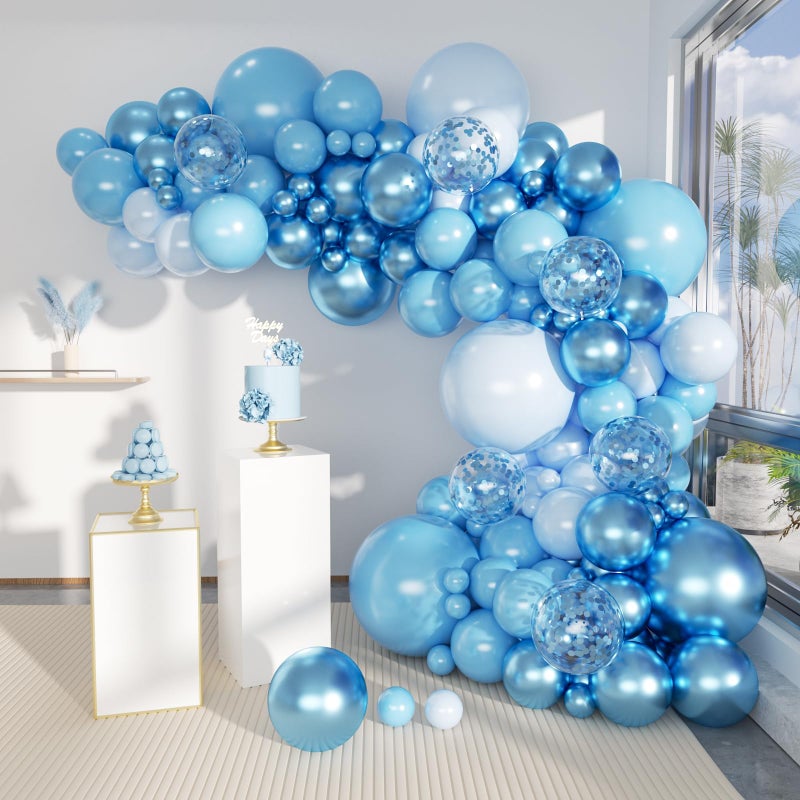 MEBAY Blue Balloons Garland Arch Kit 147 Pcs Metallic Macaron Light Blue and Confetti Silver Balloons for Baby Shower Birthday Wedding Ocean Themed Party Background Decoration - Image 3