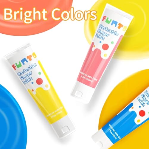 Funto Washable Finger Paint for Kids, Safe & Non-Toxic Finger Painting for Toddlers 1-3, Bath Paint, Toddler Art Painting Supplies, 10 Assorted Colors - Image 3