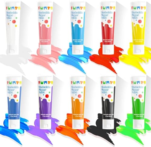 Funto Washable Finger Paint for Kids, Safe & Non-Toxic Finger Painting for Toddlers 1-3, Bath Paint, Toddler Art Painting Supplies, 10 Assorted Colors - Image 2