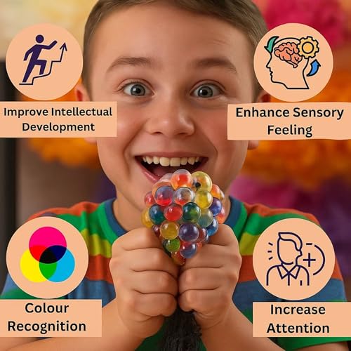 GRAPHENE 2 Pcs Squishy Stress Ball for Kids Squeeze Toy Pressure Relieve Anti-Stress Anti Anxiety Multicolor Magic Slime Mesh Ball Squeeze Grape Balls Return Gifts - Image 4