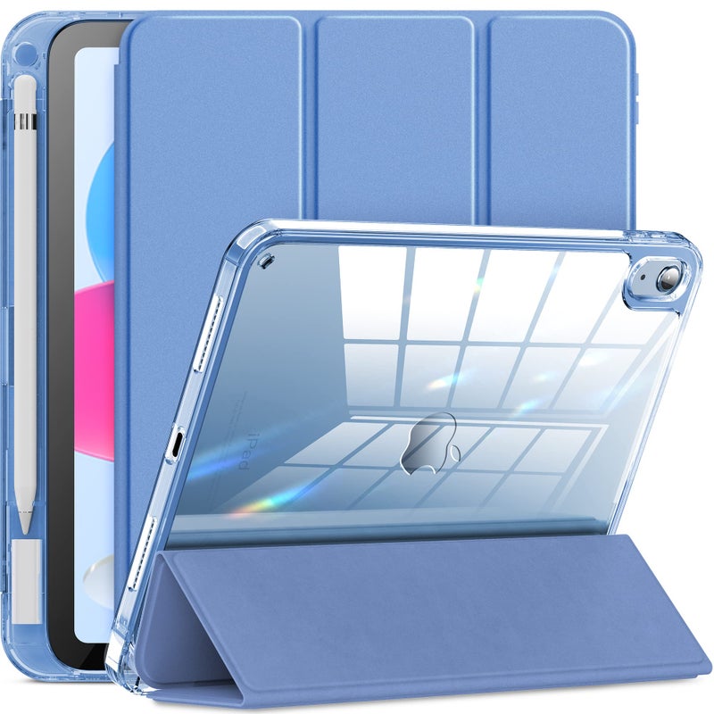INFILAND Compatible with iPad A16 Case 11th Generation 11 Inch 2025, iPad 10th Generation Case 10.9 Inch 2022, Clear Slim Protective Cover with Apple Pencil Holder & Charging Adapter, Cerulean Blue - Image 3