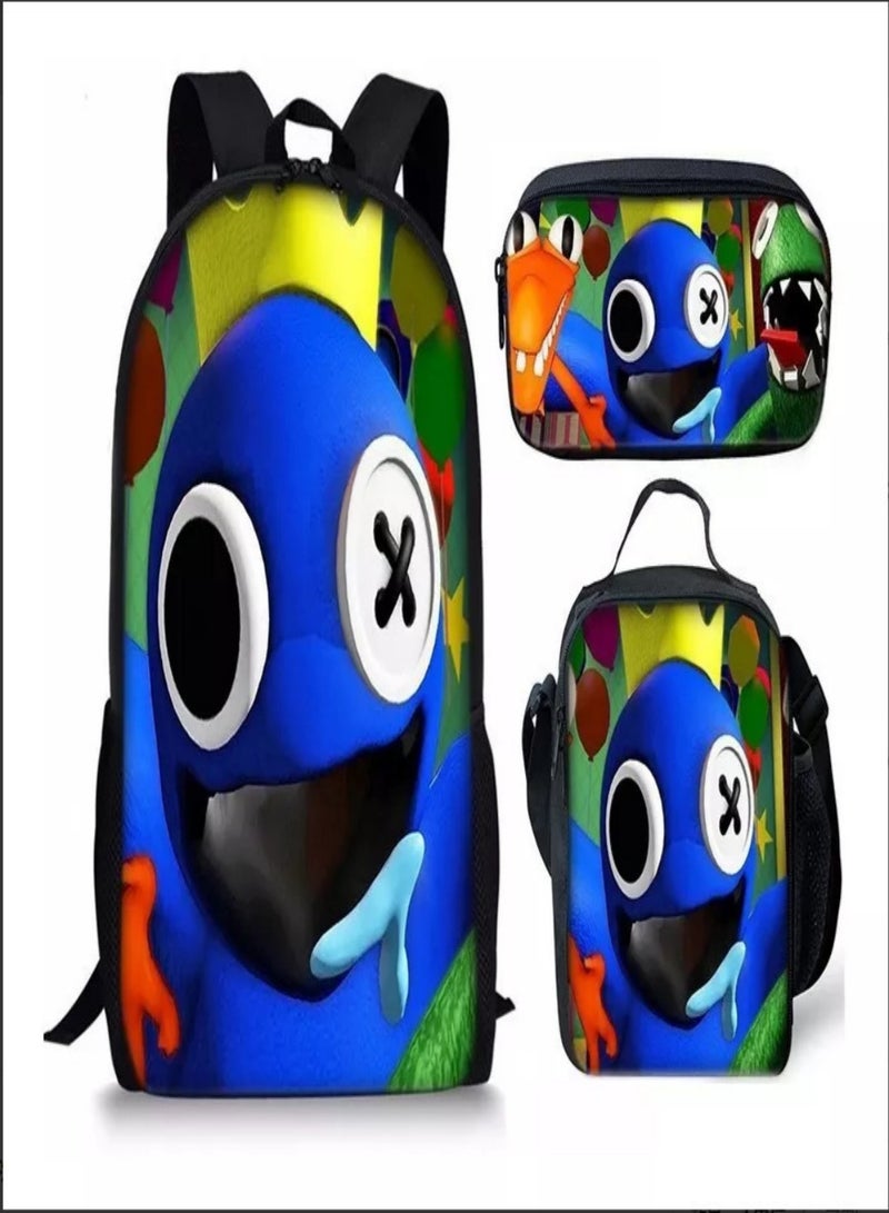 rainbow friends Children Backpack Schoolbag Teen Student School Book bag with Lunch Box Pen Case 3 in 1 for Kids