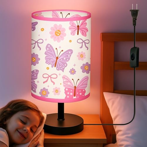 Glooglitter Butterfly Table Lamp 3 Colors Dimmable Lights Butterfly Room Bedroom Decor 1102 x 512 Inch Pink Night Light Bedside Lamps Decoration for Bedroom Desk Birthday Gifts Home Decor - Image 1