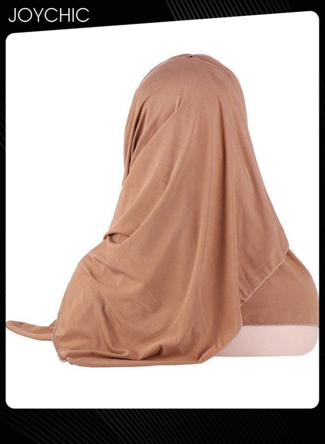 Joychic حجاب مسلم حجاب فوري للنساء بريق لامع كروس جبين توربان أغطية رأس إسلامية شال لف طويل وشاح شيفون فاخر لتغطية الرأس للنساء والفتيات بني - Image 4