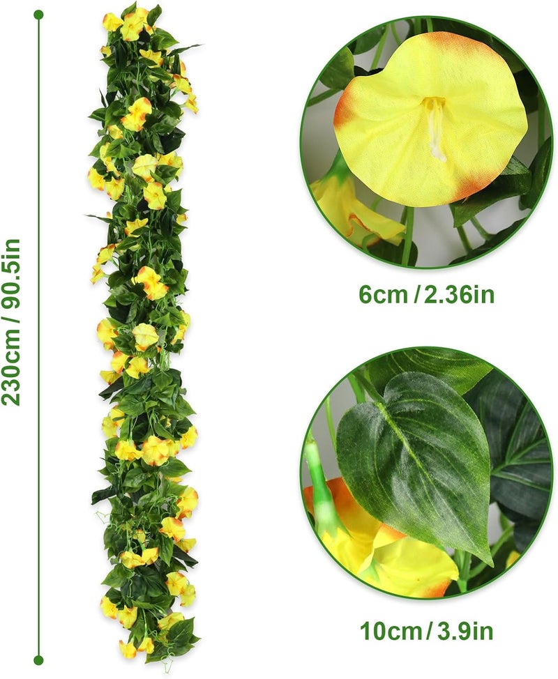 AirSun Artificial Morning Glory Flower Vines, 2pcs 15Feet Hanging Plants Silk Garland Fake Green Plant Home Garden Wall Fence Indoor Outdoor Wedding Birthday Decor (Yellow) - Image 2