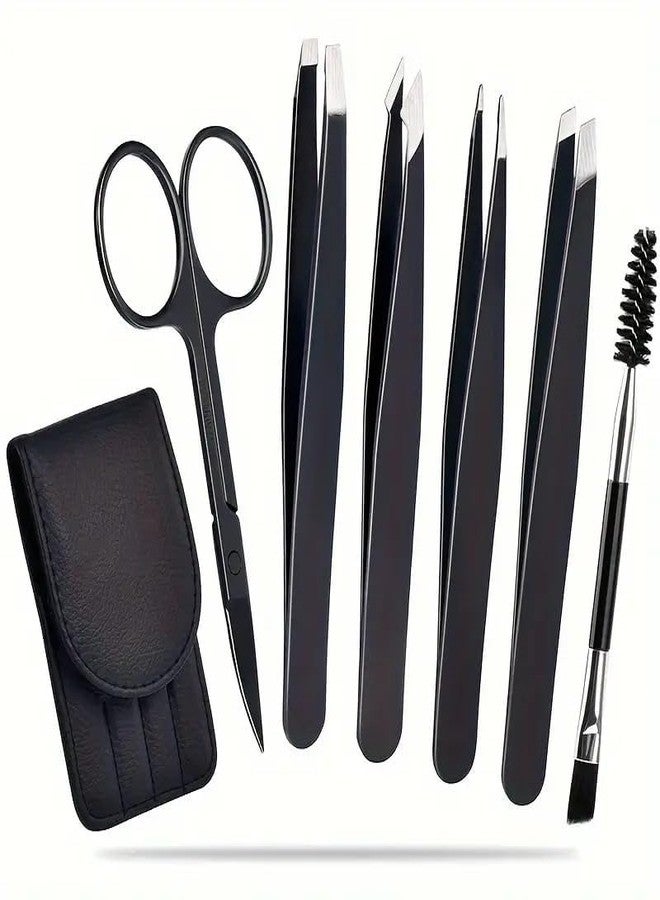 SIQULIX 6PCS Professional Eyebrow Tweezers Set for Women and Men, Premium Stainless Steel Tweezer Kit, Best Tweezers Precision for Ingrown Hair, Facial Hair, Eyebrows Plucking - Image 1