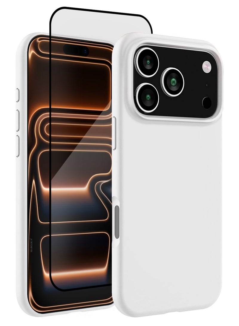 CATANES 2 Packs Silicone Protective Phone Case for iPhone 17 Pro - Soft Anti-Scratch Microfiber Lining Ultra Slim Drop Protection Phone Cover with 3D Screen Protector - White - Image 1