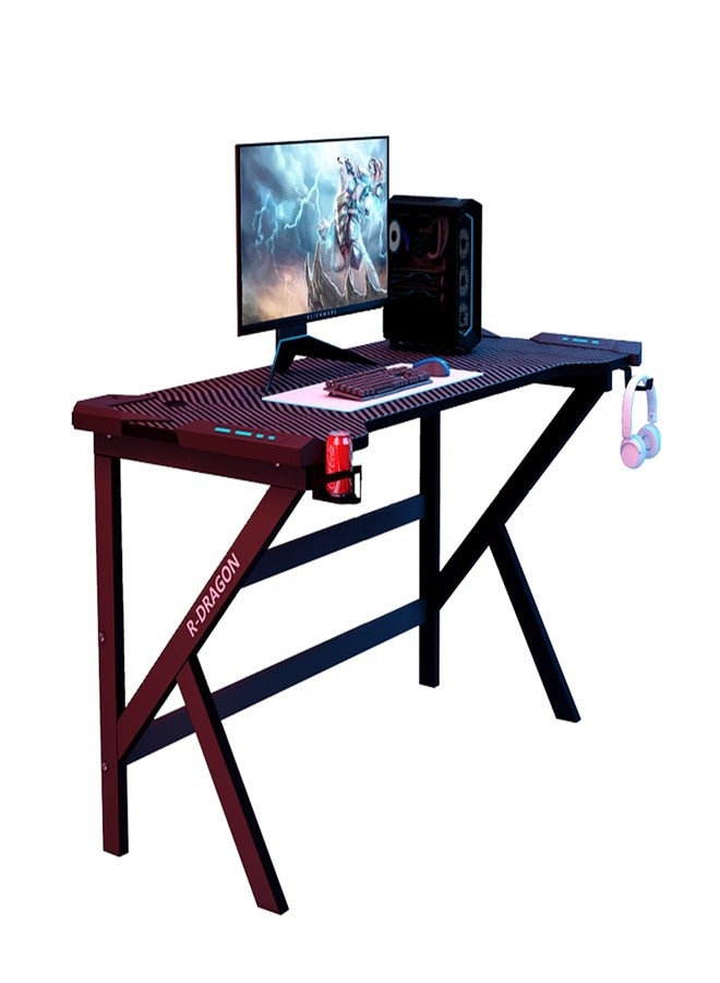 Generic Gaming Desk, E-Sports Table, Home Office Computer Desk Table with RGB Lighting, with Cup Holder Headphone Hook, Carbon Fiber Black, 120 * 60 * 75CM  - Image 1