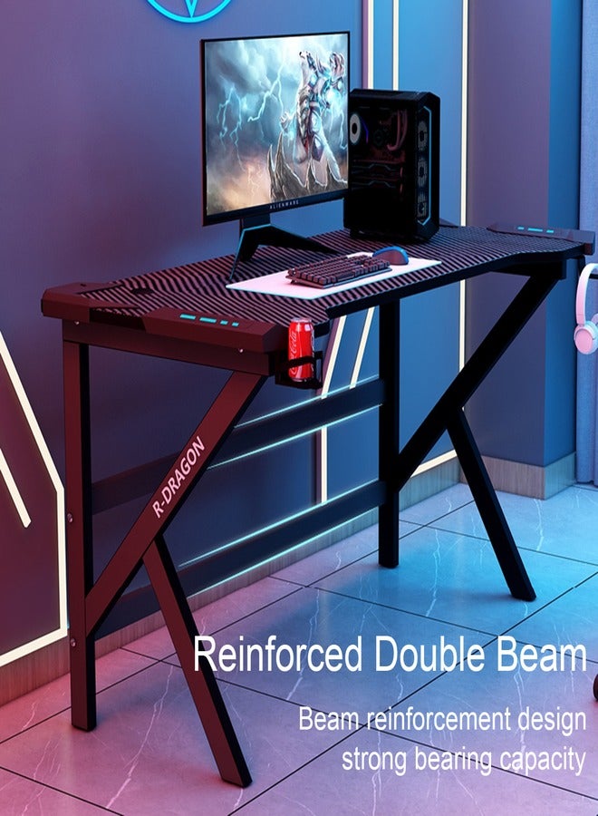 Generic Gaming Desk, E-Sports Table, Home Office Computer Desk Table with RGB Lighting, with Cup Holder Headphone Hook, Carbon Fiber Black, 120 * 60 * 75CM  - Image 3