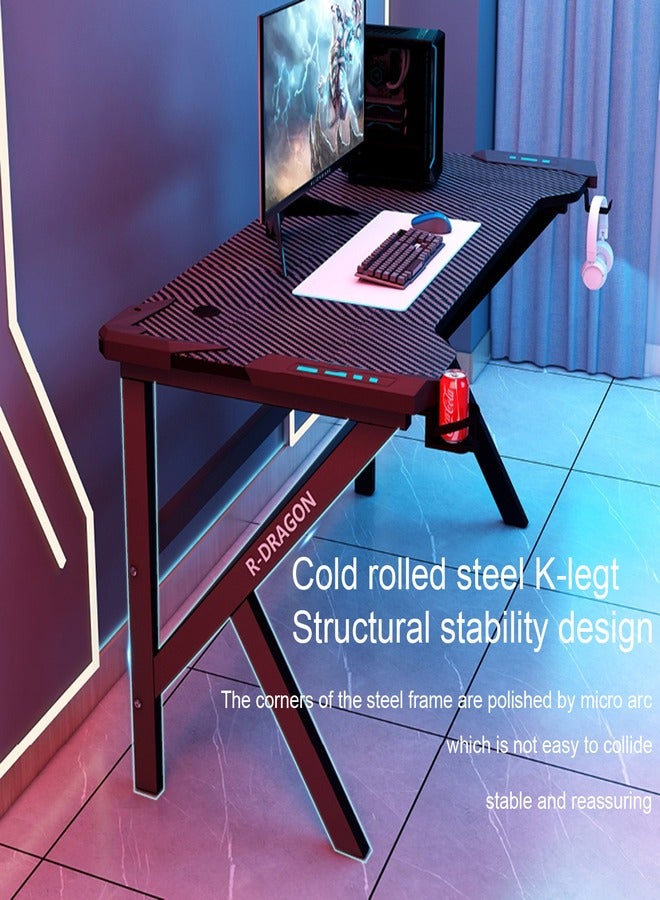 Generic Gaming Desk, E-Sports Table, Home Office Computer Desk Table with RGB Lighting, with Cup Holder Headphone Hook, Carbon Fiber Black, 120 * 60 * 75CM  - Image 4