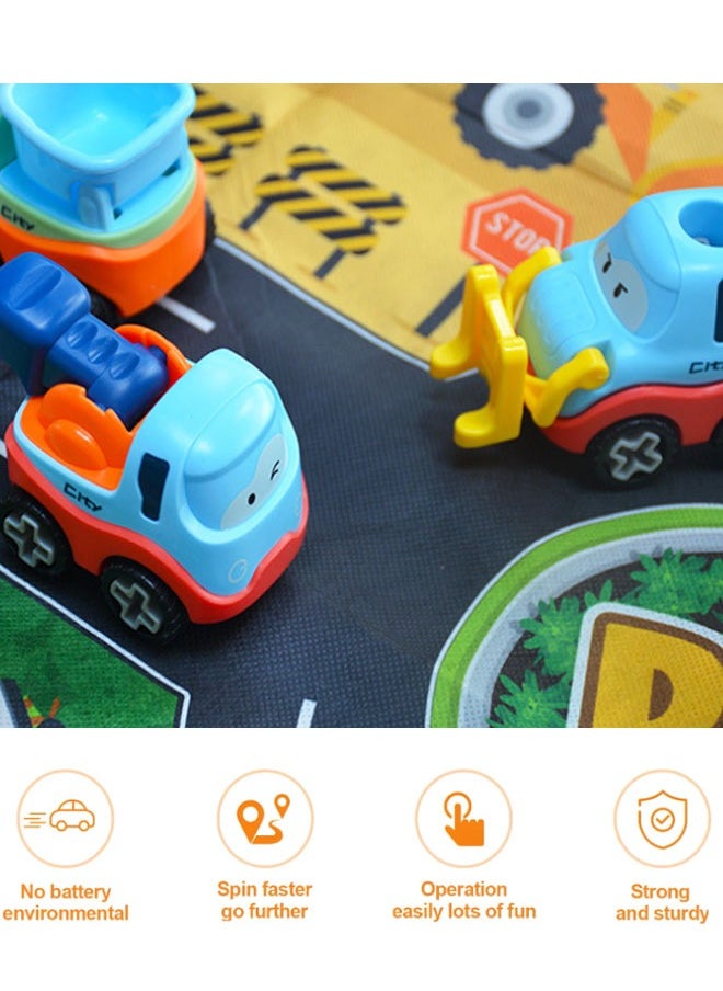 16 Pcs Vehicle Toys for Toddlers, Miniature Construction Vehicles, Baby Version of a Concrete Mixer, Plastic Toys with traffic road scene crawling mat  - Image 3