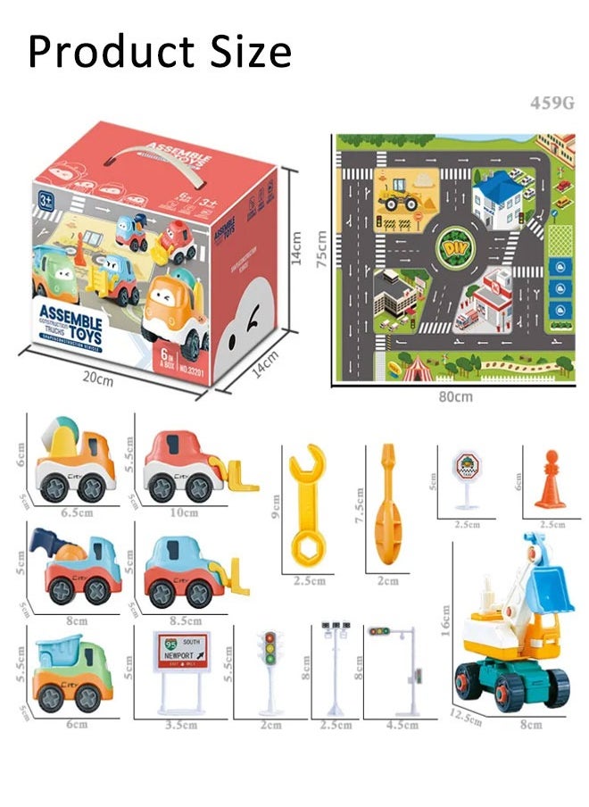 16 Pcs Vehicle Toys for Toddlers, Miniature Construction Vehicles, Baby Version of a Concrete Mixer, Plastic Toys with traffic road scene crawling mat  - Image 2