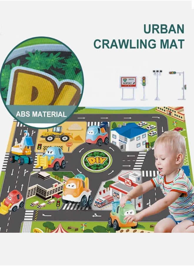 16 Pcs Vehicle Toys for Toddlers, Miniature Construction Vehicles, Baby Version of a Concrete Mixer, Plastic Toys with traffic road scene crawling mat  - Image 5