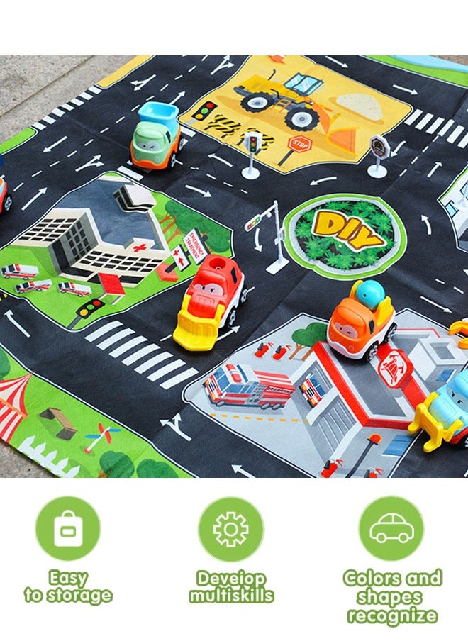 16 Pcs Vehicle Toys for Toddlers, Miniature Construction Vehicles, Baby Version of a Concrete Mixer, Plastic Toys with traffic road scene crawling mat  - Image 4