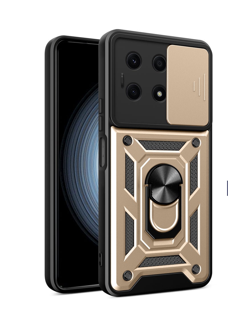 Case Cover Shockproof Windows Protective Case with Camera Protection and Metal Ring Compatible with Honor X8A (Gold)