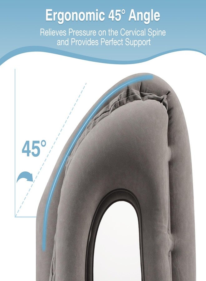 MoKo Inflatable Travel Pillow, Comfortable Neck Pillow with Storage Bag Support Shoulder and Neck to Avoid Pain for Airplane Train Office Car Travel Home, Gray - Image 4