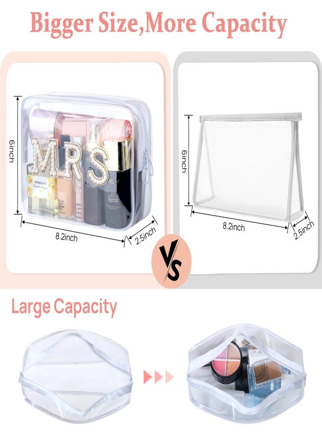 Etercycle MRS Clear Cosmetic Bag, Bachelorette Gifts for Bride Makeup Bag, Portable PVC Travel Toiletry Bag Bling Pearl Rhinestone Patch Letter Bags for Engagement Party Women Wedding Bridal (Gold) - Image 2