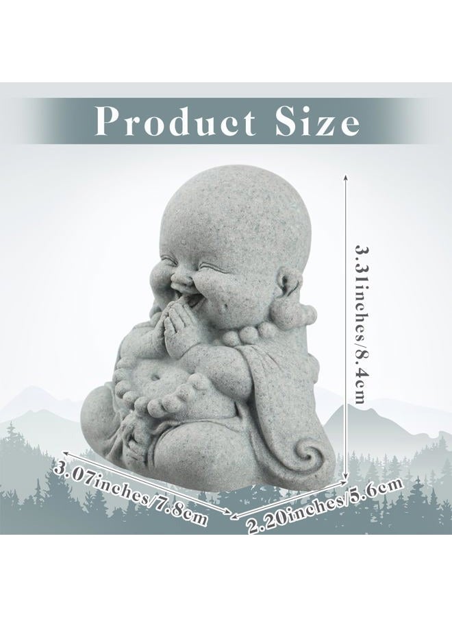 Landical Buddha Sandstone Statues, Zen Monk Praying Statue Sculptures Ornament for Wealth Good Luck Feng Shui Decor Home Office Car Decoration(Prayer Buddha) - Image 2