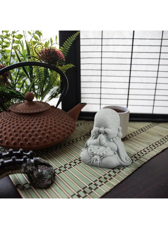 Landical Buddha Sandstone Statues, Zen Monk Praying Statue Sculptures Ornament for Wealth Good Luck Feng Shui Decor Home Office Car Decoration(Prayer Buddha) - Image 5