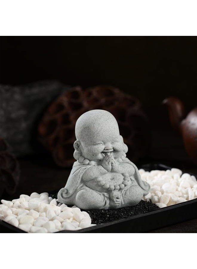 Landical Buddha Sandstone Statues, Zen Monk Praying Statue Sculptures Ornament for Wealth Good Luck Feng Shui Decor Home Office Car Decoration(Prayer Buddha) - Image 4