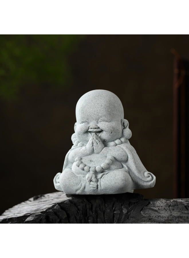 Landical Buddha Sandstone Statues, Zen Monk Praying Statue Sculptures Ornament for Wealth Good Luck Feng Shui Decor Home Office Car Decoration(Prayer Buddha) - Image 1