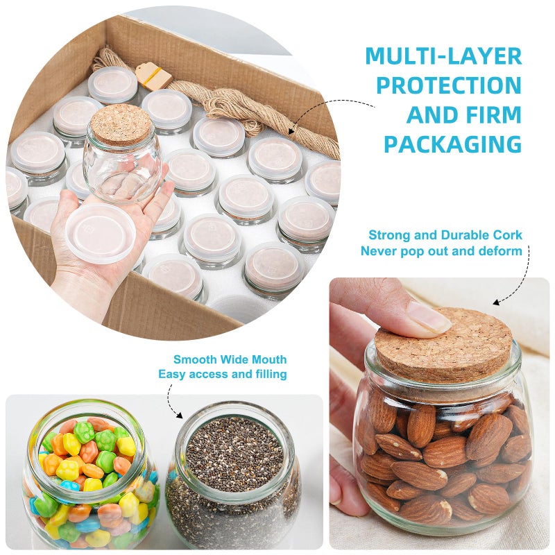 Syntic 40 Pack Small Glass Jars with Cork Lids, 7oz Empty Mason Jars for Making Candles, Yogurt Container with PE Lids for Wedding Favors, Baby Shower, Candy, Spices with Twine, Labels - Image 2