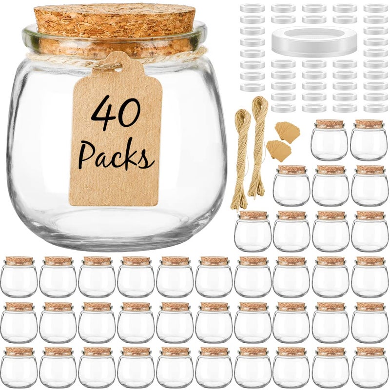 Syntic 40 Pack Small Glass Jars with Cork Lids, 7oz Empty Mason Jars for Making Candles, Yogurt Container with PE Lids for Wedding Favors, Baby Shower, Candy, Spices with Twine, Labels - Image 1