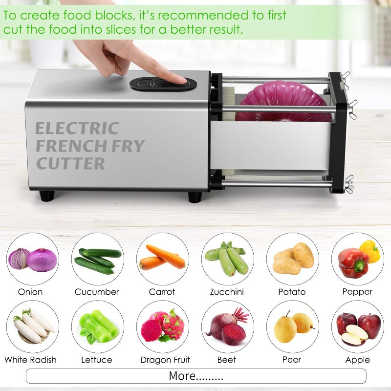 YOTAN Electric French Fry Cutter,French Fry Cutter Stainless Steel with 1/2 & 3/8 Inch Blade,Commercial and Household Electric Fry Cutter,Potato Slicer,Use for Potatoes,Onion,Cucumbers,Apples - Image 4