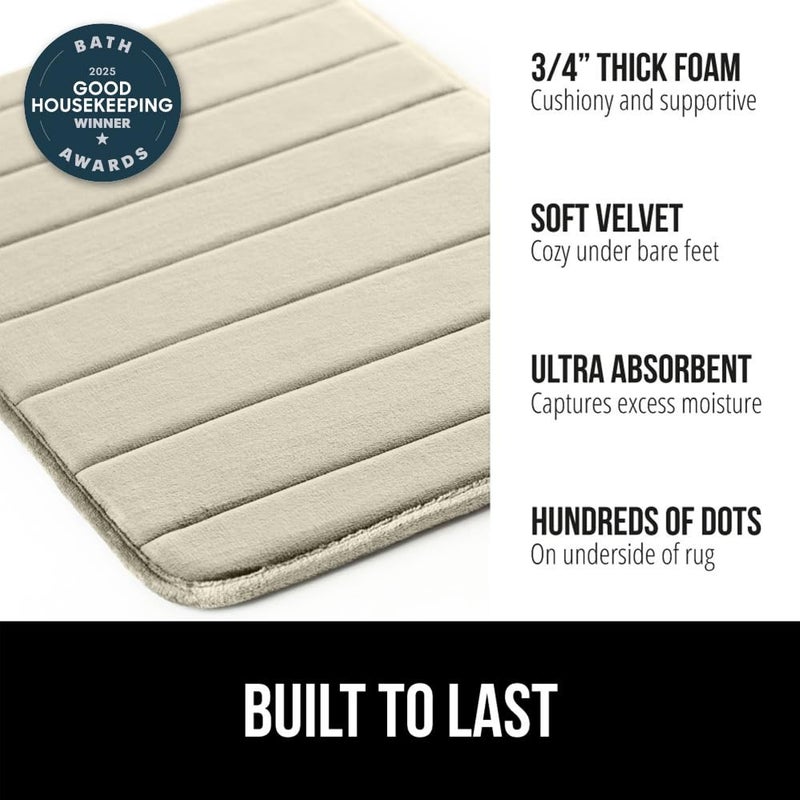 GORILLA GRIP Memory Foam Bath Mat, Soft Absorbent US Designed Bathroom Rug, Gripping Dots Machine Washable Bathmat, Cushioned Floor Mats, Shower Sink Rugs Room DÃ©cor Accessories, 24x17 Champagne - Image 2