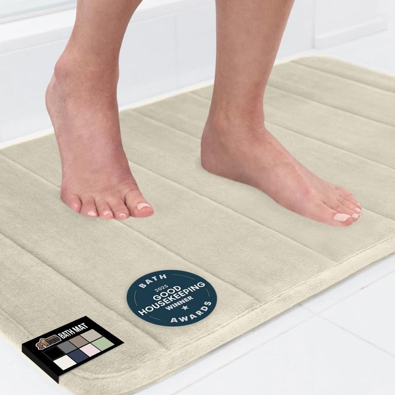 GORILLA GRIP Memory Foam Bath Mat, Soft Absorbent US Designed Bathroom Rug, Gripping Dots Machine Washable Bathmat, Cushioned Floor Mats, Shower Sink Rugs Room DÃ©cor Accessories, 24x17 Champagne - Image 1