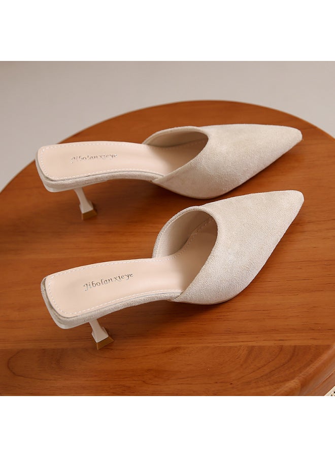 European And American Plus Size Baotou Half Slippers Women's  New Summer High Heel Sandals And Slippers Pointed Heel Slippers For Women