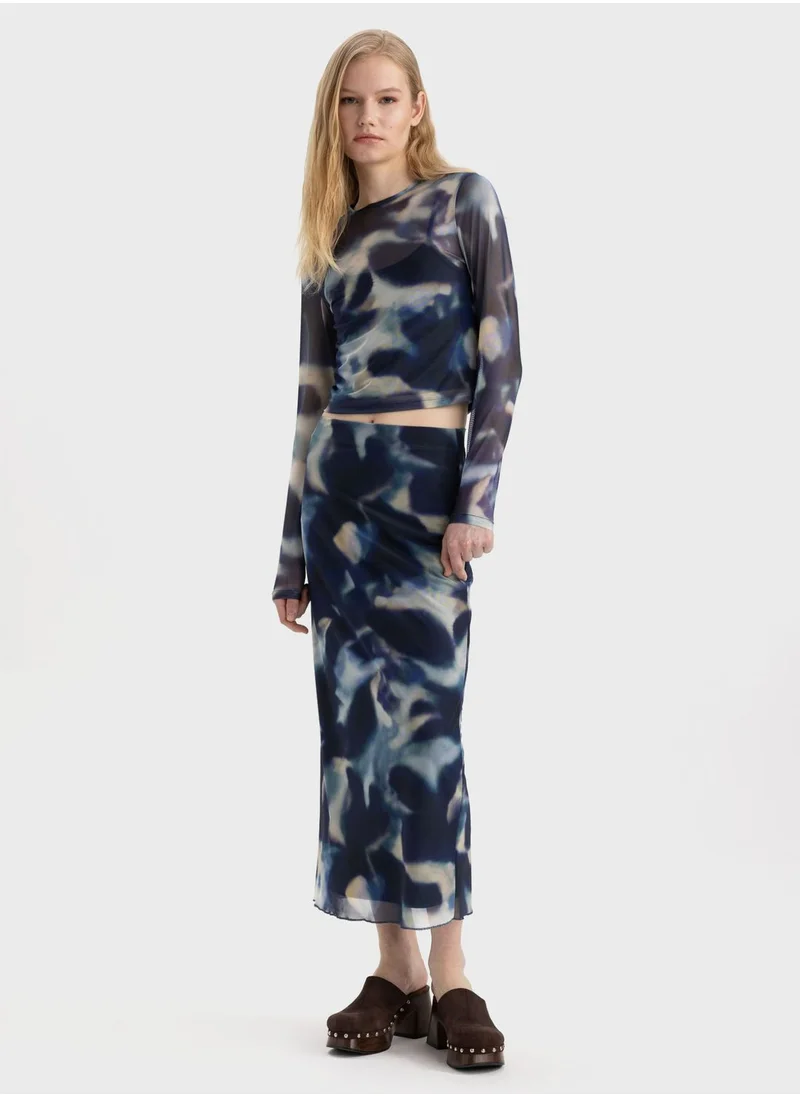 DeFacto Pencil Batic Tulle Lined Normal Waist Midi Knitted