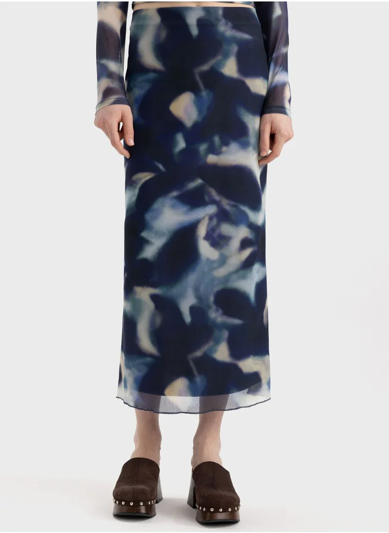 DeFacto Pencil Batic Tulle Lined Normal Waist Midi Knitted