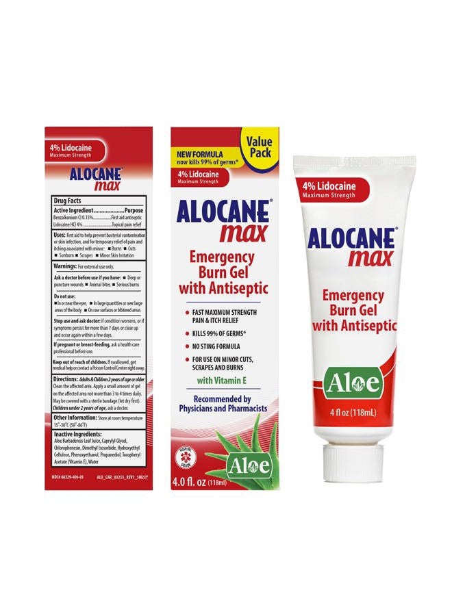 Alocane Emergency Burn Gel 4 Lidocaine Maximum Strength Fast Pain and Itch Relief for Minor Burns Sunburn Kitchen Radiation Chemical First Degree Burns First Aid Treatment Burn Care, 4 Fl Oz  - Image 4