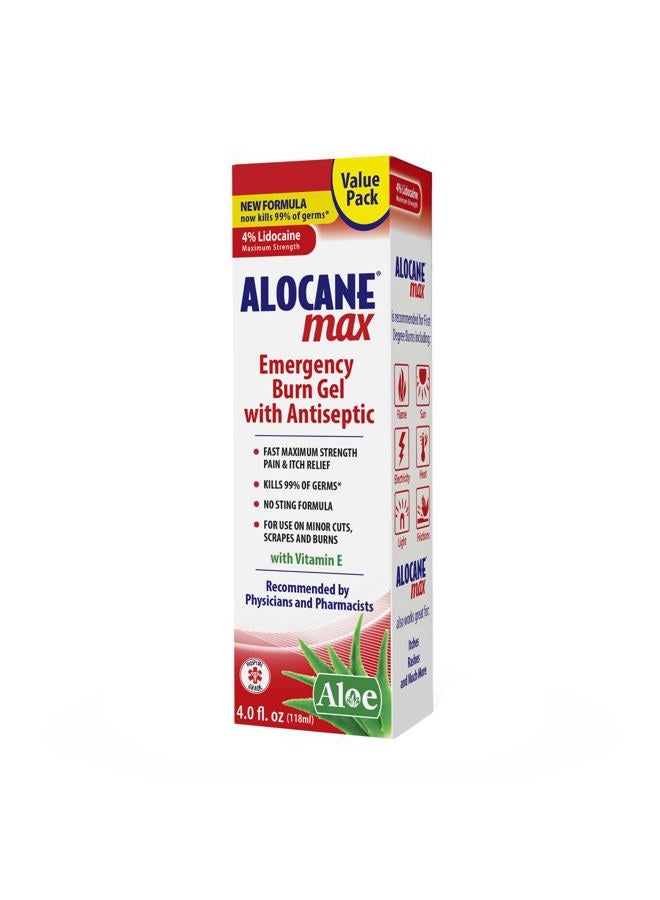 Alocane Emergency Burn Gel 4 Lidocaine Maximum Strength Fast Pain and Itch Relief for Minor Burns Sunburn Kitchen Radiation Chemical First Degree Burns First Aid Treatment Burn Care, 4 Fl Oz  - Image 1