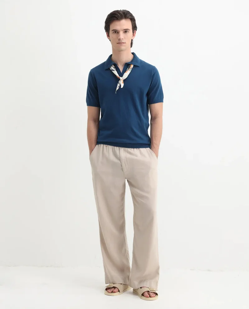 Rare Rabbit Rare Rabbit Men's Teny Dark Blue Cotton Blend Fabric Half Sleeve Spread Collar Regular Fit Plain Polo