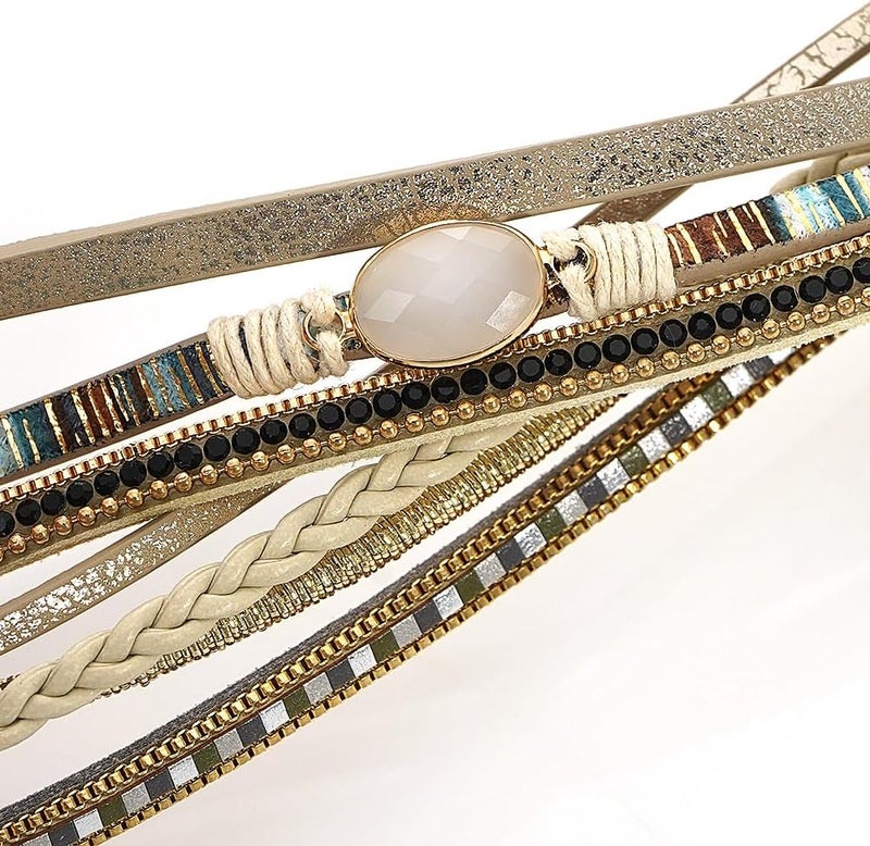 Suyi Women Wrap Bracelet Multilayered Leather Braided Bangle Wrist Cuff Bangles with Magnetic Buckle - Image 4
