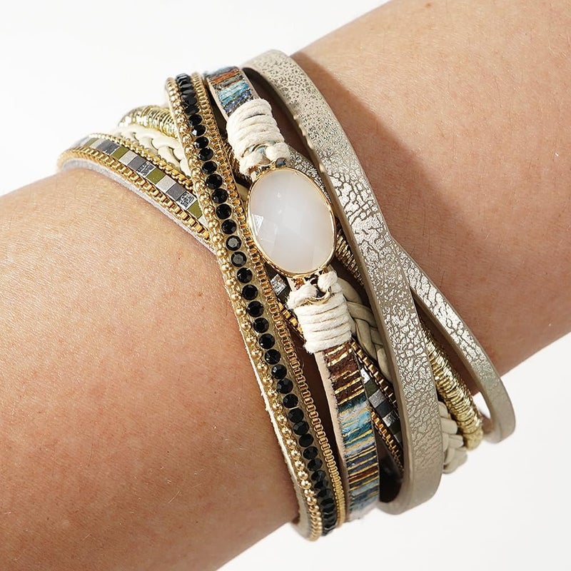 Suyi Women Wrap Bracelet Multilayered Leather Braided Bangle Wrist Cuff Bangles with Magnetic Buckle - Image 3