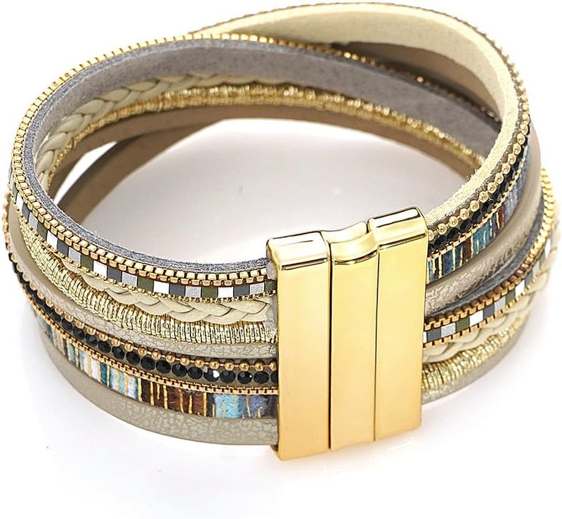 Suyi Women Wrap Bracelet Multilayered Leather Braided Bangle Wrist Cuff Bangles with Magnetic Buckle - Image 5