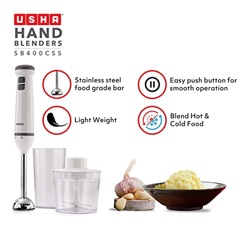 Usha 400 W Handblender (White) with Chopper bowl and beaker Silent Operation with Food Grade Blades, 2 Years Warranty - Image 3