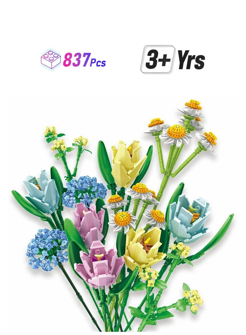 SOLARAE مجموعة بناء باقة الزهور - طقم كتل توليب - مجموعة نباتية - مشروع إبداعي للبالغين لتزيين المنزل متوافق مع ليغو - Image 1