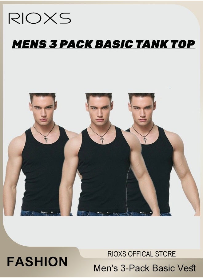 RIOXS - Men's 3-Pack Basic Workout Tank Top Set Athletic Muscle Tops Bodybuilding Quick Dry Sleeveless T-Shirt - Image 1