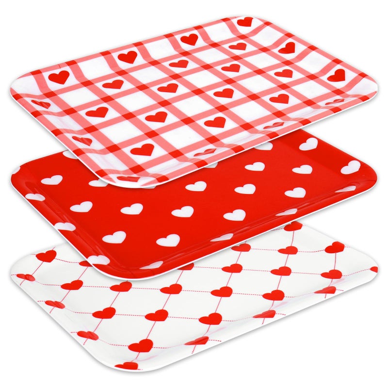 Whaline 3 Pcs Valentine's Day Heart Serving Tray Melamine Board Red White Plaid Heart Serving Platter for Wedding Anniversary Party Home Food Supplies - Image 1