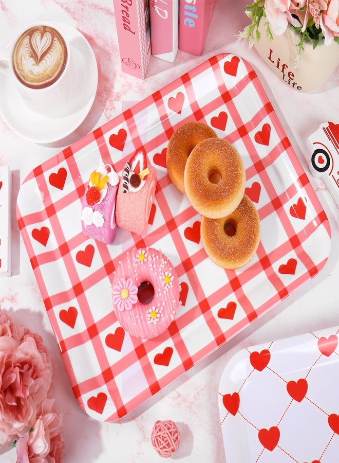 Whaline 3 Pcs Valentine's Day Heart Serving Tray Melamine Board Red White Plaid Heart Serving Platter for Wedding Anniversary Party Home Food Supplies - Image 5