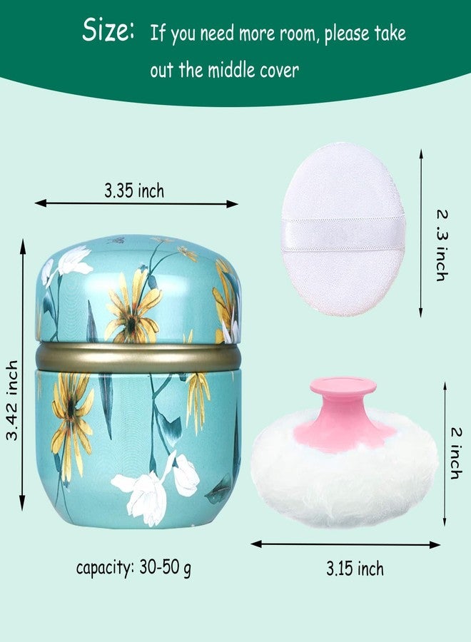 Qopoto Body Powder Puff and Container for Dusting Powder, Women Powder Puff and Powder Case for Bath and Travel (Chrysanthemum) - Image 2