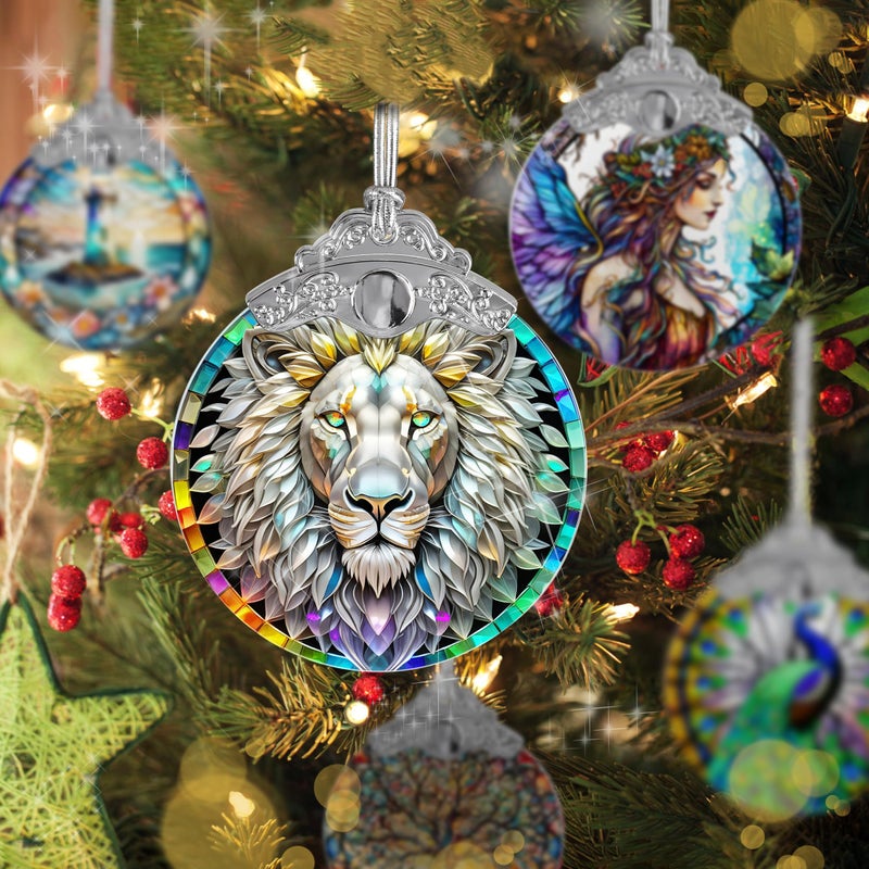 Jocidea الزجاج الملون Suncatcher Jocidea Lion Ornament الحلي عيد الميلاد الحلي الحلي الزخارف ديكور شجرة عيد الميلاد ديكور الأسد للهدية الأسد المنزلية - Image 3