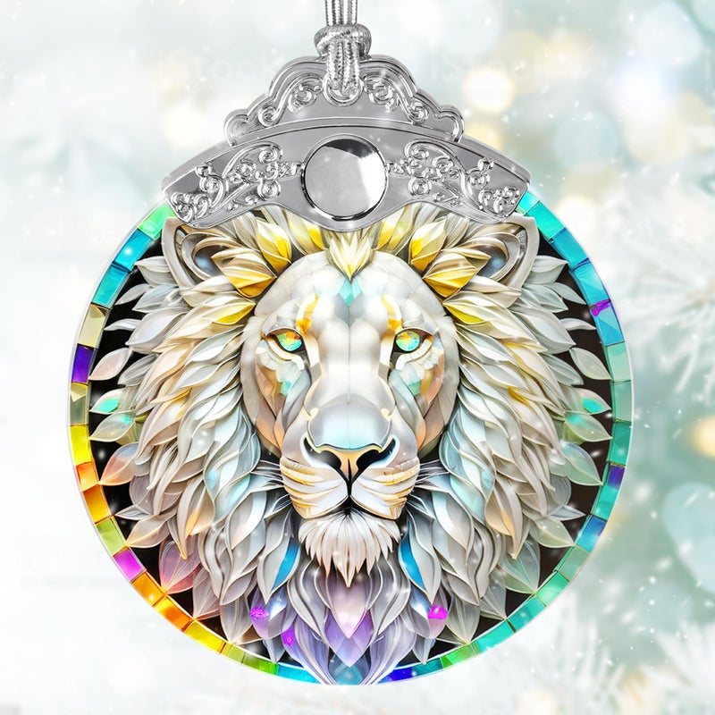Jocidea الزجاج الملون Suncatcher Jocidea Lion Ornament الحلي عيد الميلاد الحلي الحلي الزخارف ديكور شجرة عيد الميلاد ديكور الأسد للهدية الأسد المنزلية - Image 2