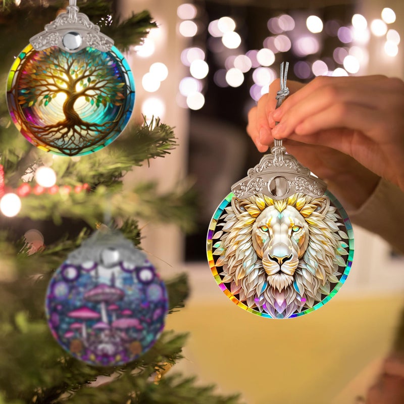 Jocidea الزجاج الملون Suncatcher Jocidea Lion Ornament الحلي عيد الميلاد الحلي الحلي الزخارف ديكور شجرة عيد الميلاد ديكور الأسد للهدية الأسد المنزلية - Image 5