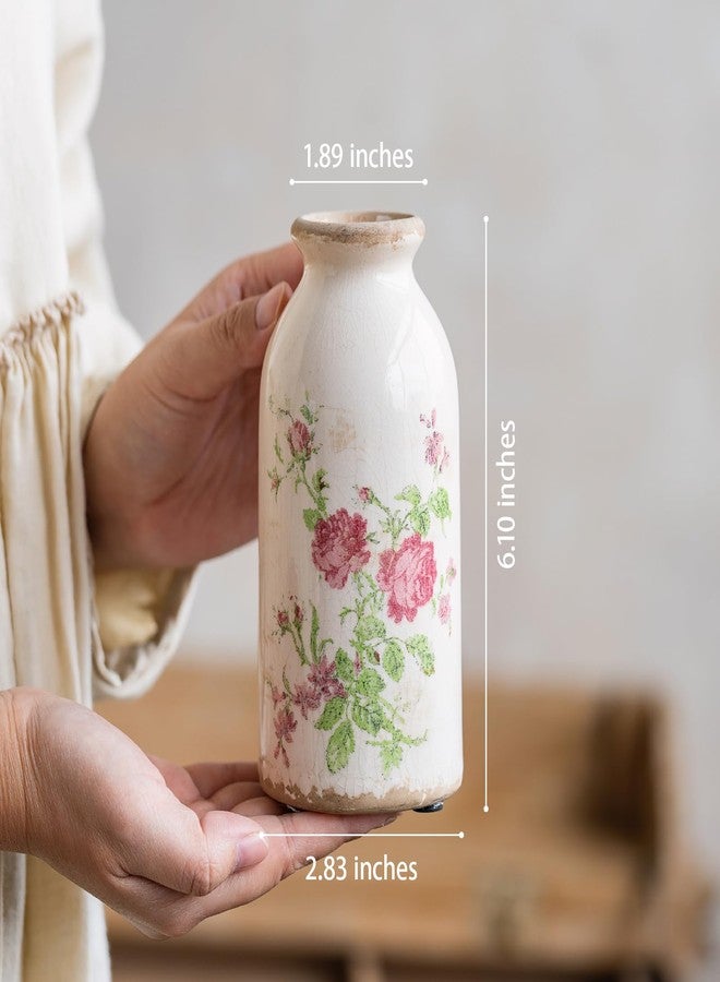 TEWEIQI Ceramic Rustic Farmhouse Vase, Distressed Flower Vase for Home Decor, Ideal Shelf Decor, Boho Vase for Living Room Bedroom Kitchen Office Decor Centerpiece Table Decorations (6 inches) - Image 2