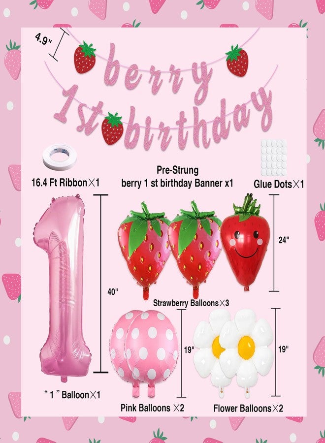 TMTECHJS Berry First Birthday Decor Berry First Birthday Banner with Balloons Pre-Strung Glitter Pink Strawberry Banner for Baby Girl Party Supplies - Image 2